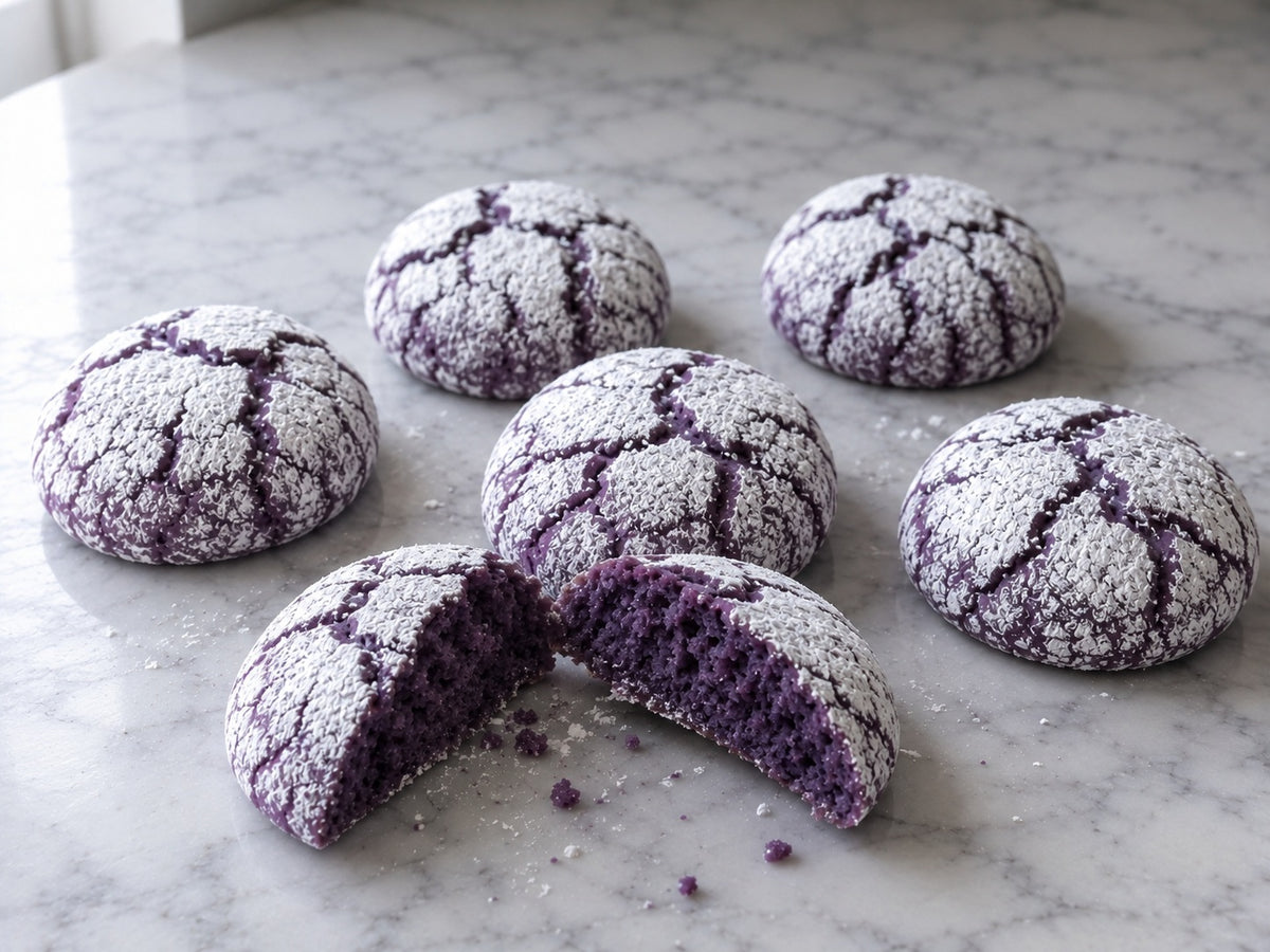 Galletas crinkle de ube con azucar glas